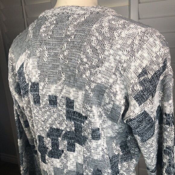Vtg 90s Men's Michael Gerald Cardigan Acrylic Sweater M Gray White Blue Grandpa - Picture 7 of 12